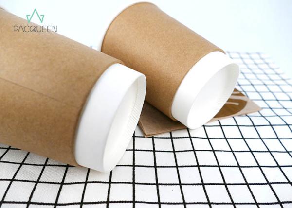 White / Brown Disposable Paper Coffee Cups With Lids Eco Friendly Multiple Sizes