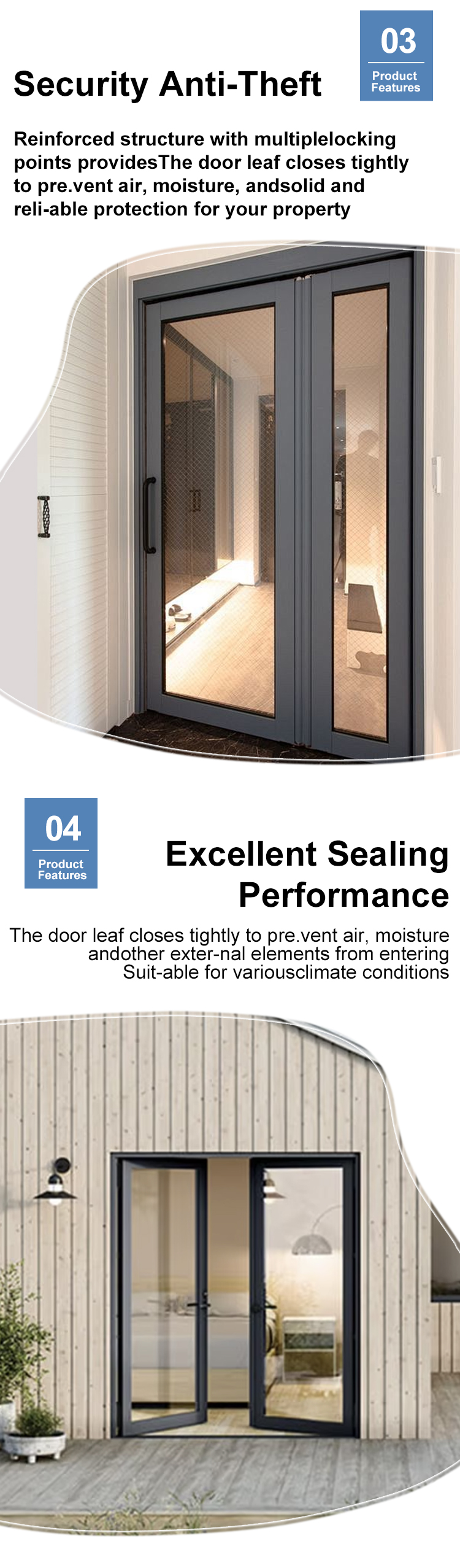 Customized Modern Design Aluminum Alloy Waterproof Mosquito-proof Casement Door for Home Kitchen Workshop School Use