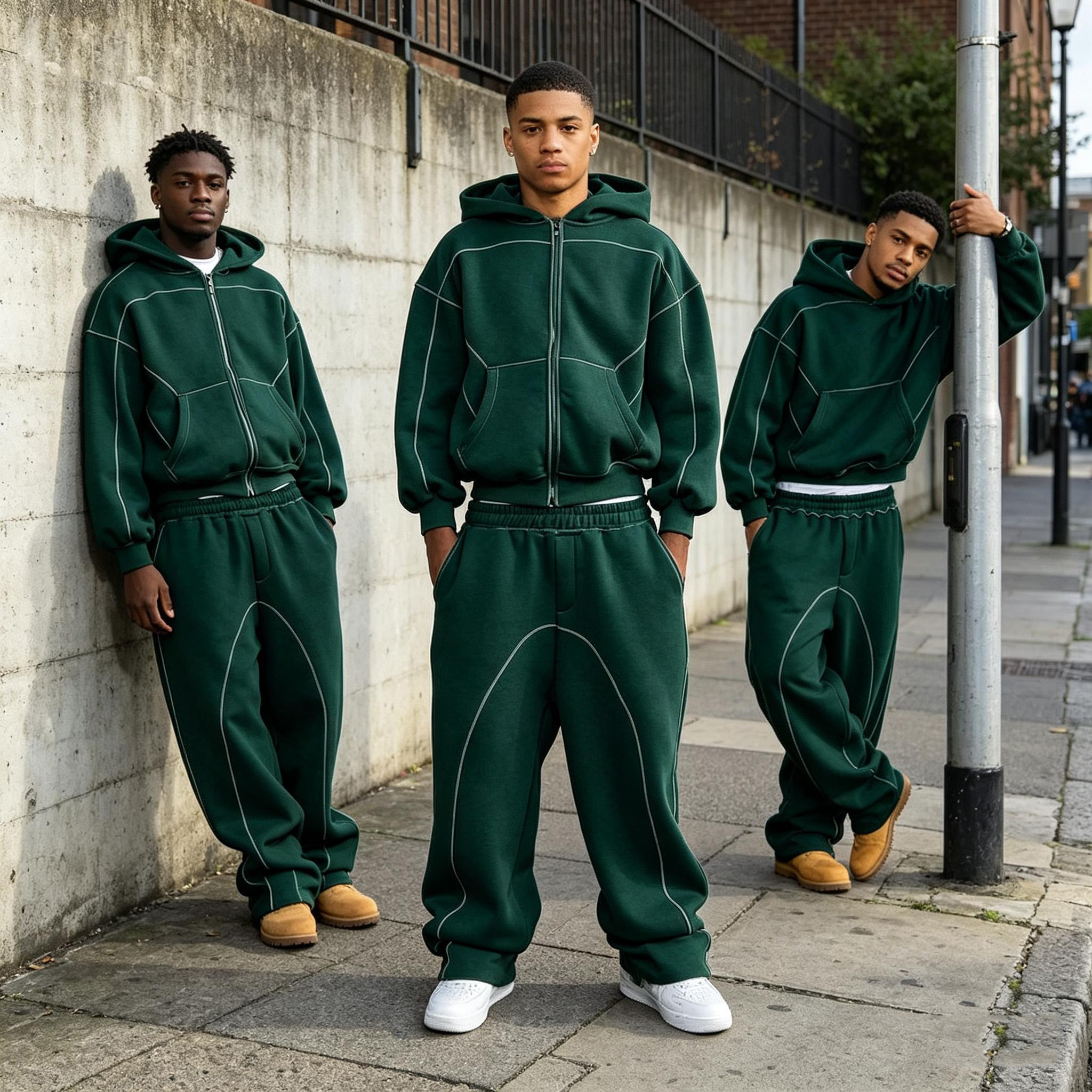 Clothing Manufacturer Custom High Quality Tracksuit Loose Vintage Zip Spliced Reflective Strip Wide Leg Street Tracksuit Unisex