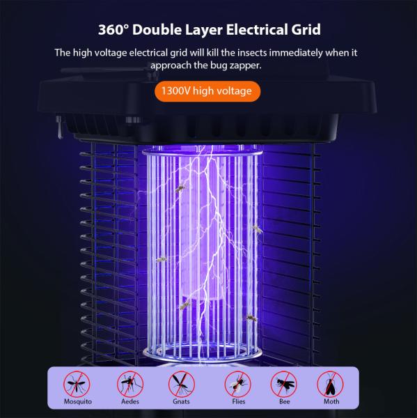 LED Outdoor Solar Bug Zapper Lamp Waterproof Lawn Solar Mosquito Killer for Yard and Garden