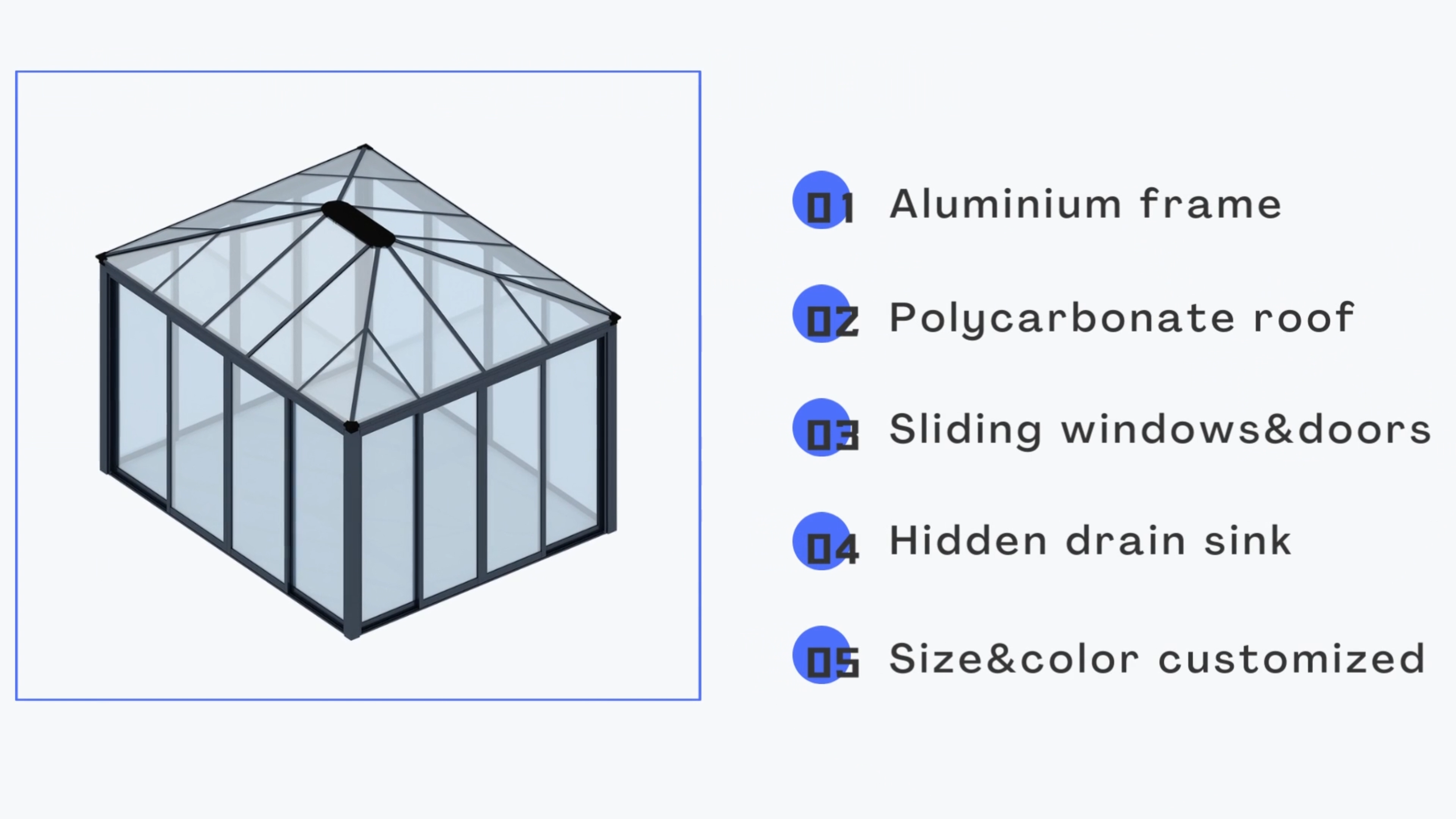 Low E Glass Sunroom Customized Size Prefabricated Aluminium Conservatory Sunroom Clear Gray Green Frosted Glass Roof Sunroom