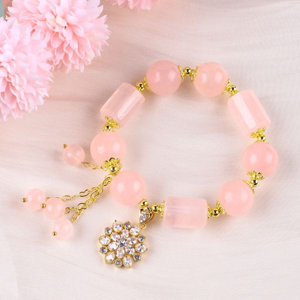 12MM 14MM Pink Rose Quartz Crystal Bead Bracelet Healing Gemstone Bracelets