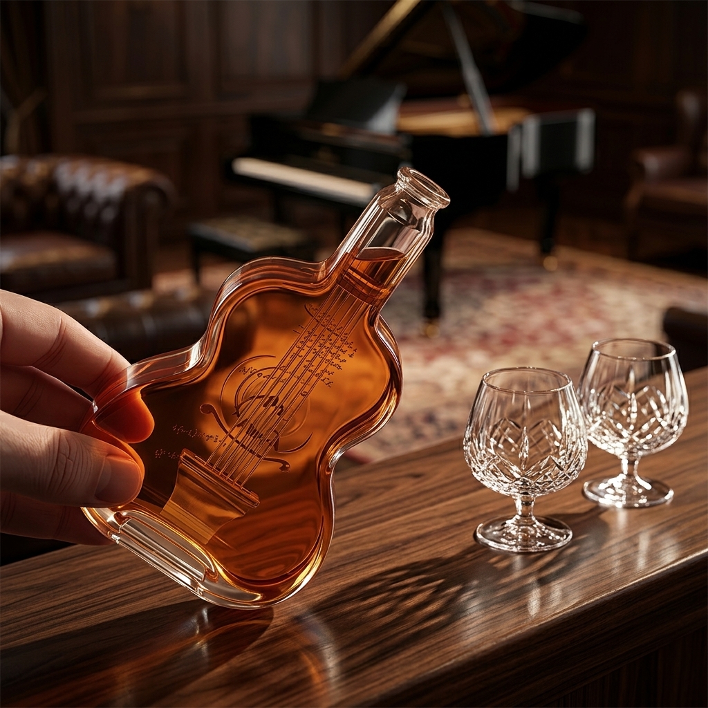 Guitar Shaped 100ml Glass Liquor Bottle For Spirits Whiskey