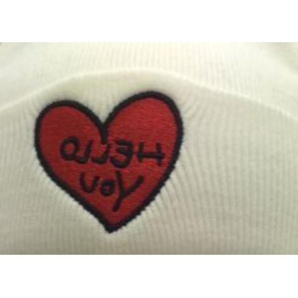 Chinese manufactuer red heart embroidered knitting stripe hat cap beanie 79g 20*22cm 100%Acrylic keep warm