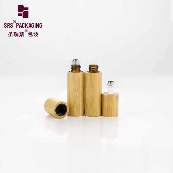 SRS Natural Bamboo Cosmetic Mini Perfume Amber Glass Roll On Bottle 5ml