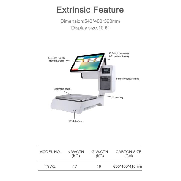 15Kg Dual Screen Digital Commercial Scale with Label Printer and Resolution 1366*768
