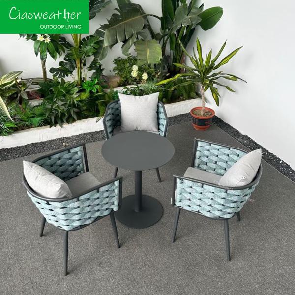 Waterproof Outdoor Dining Set for Villa Garden Luxury Olefin Rope Rattan Weaving and Cushions