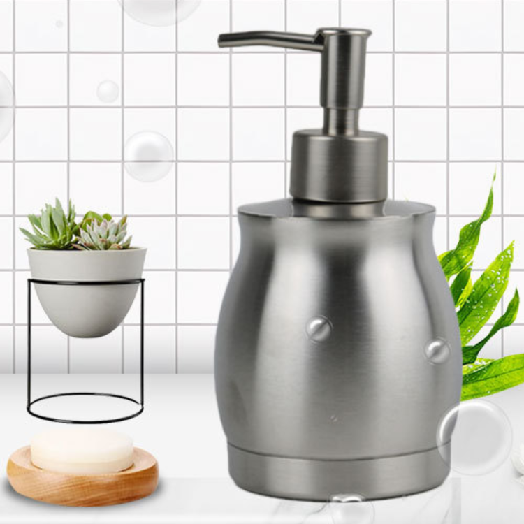 Manual Hand Bathroom Soap Stand  390ml Stainless Steel Liquid Soap Container