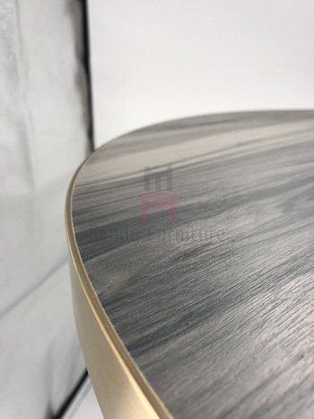 Round Shape Wood Grain Plywood with Golden Seam Dining Table