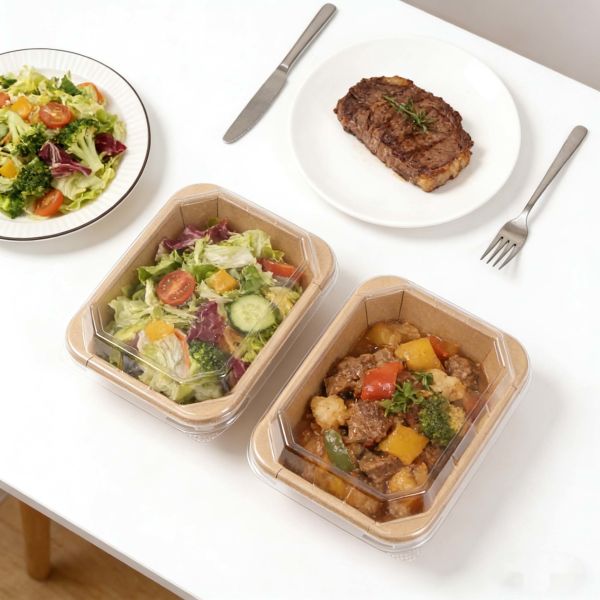 Eco-friendly Custom Printed Disposable Kraft Paper Food Container With Paper Lid