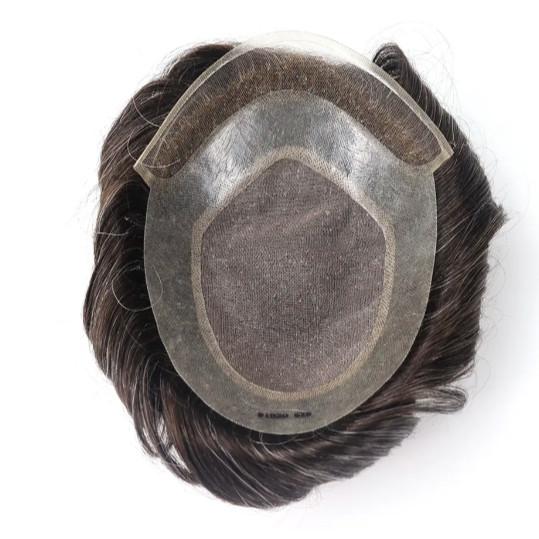 Mens Toupee Hairpiece Fine Mono Hair System Replacement Poly Skin Around with lace front Men Wig