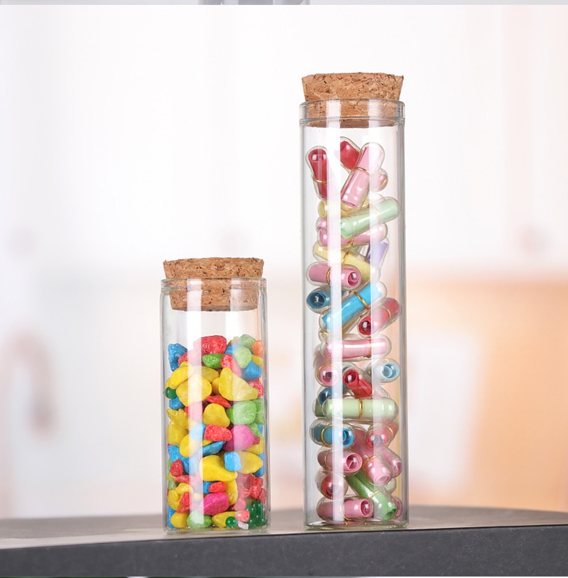 30mm Transparent Flat Mouth for Test Tube Bottle with Rose Flower Dispensing Bamboo Lid Straight Glass Candy Container
