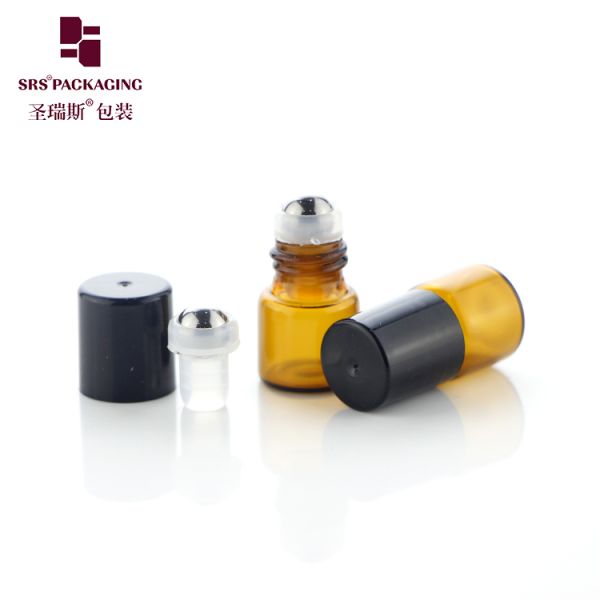 1ML 2ML Glass Bottle With Gold Cap Steel Ball Roll-On Bottle Perfume Roll-On Small Capacity Frosted Black Glass Bottle