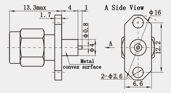 K2.92 Flange de dois furos de aço inoxidável masculino com conector de contato de microstrip