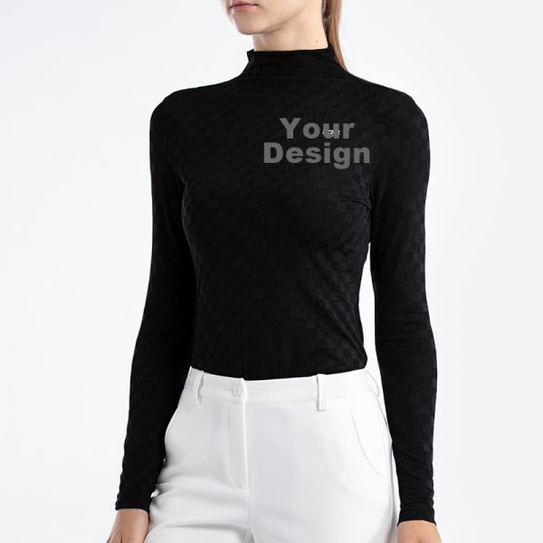 Women’s Golf Long Sleeve Base Layer Top, Jacquard Grid Slim Fit Thermal Shirt