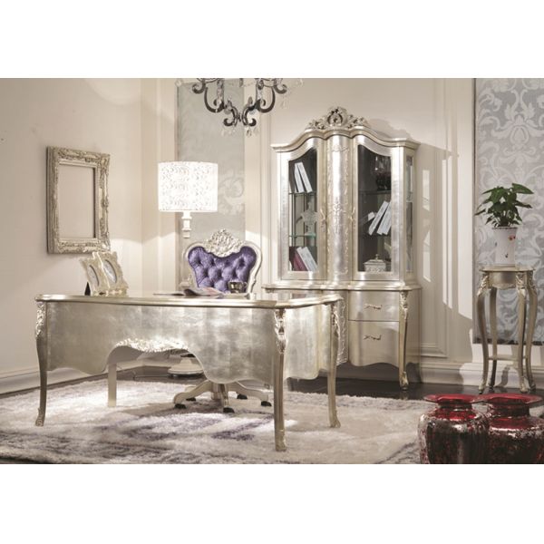 Glossy Royal Classic Home Office Desks Luxurious Wooden White Writing Table And Chair