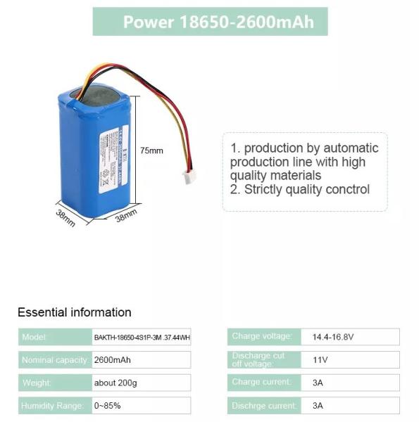 18650 4S1P 14.8v 2600mAh 100% de haute qualité personnalisé 18650 batterie au lithium-ion pour robot sous vide