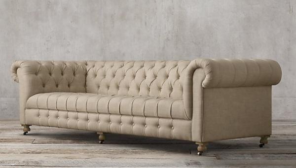 Occasional french vintage long back wing sofa event old-fashioned sofa furniture upholstered button sofa