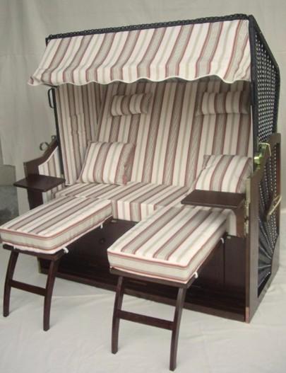 Outdoor Garden Dark Brown Roofed Wicker Beach Chair & Strandkorb With Cushion