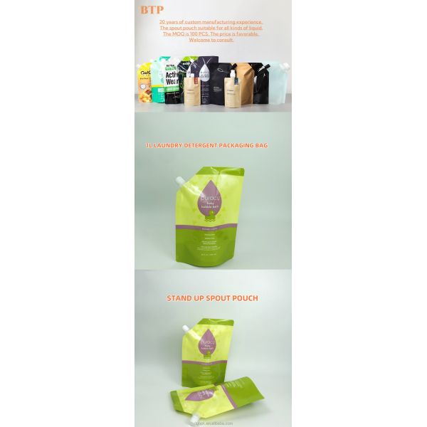 Custom Drink Pouch With Logo Reusable 1L Laundry Detergent Spout Pouch Bag MOQ 10pcs Liquid Bags Shampoo Refill Sub-packaging