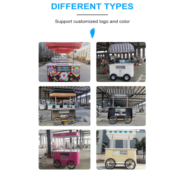 Customized beautiful Gelato Ice Cream Pop Cart Hand Push Mobile Van with umbrella