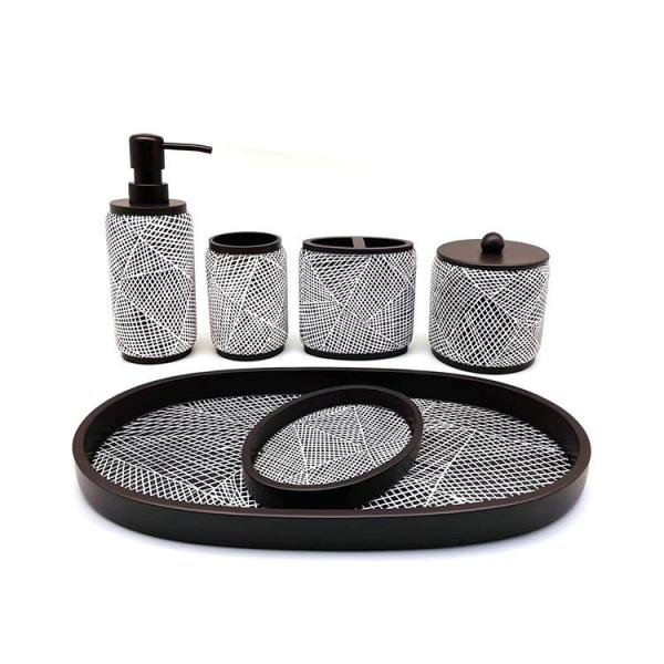 7.6x11cm Brown Polyresin Bathroom Accessories Round Tumbler Bathroom Accessory White Net Print
