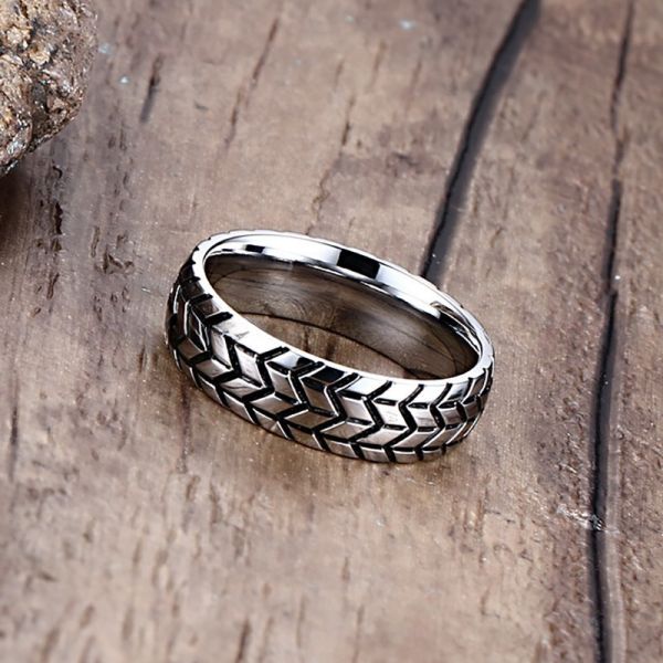 Wedding Engagement Gift Stainless Steel Tire Tread Ring Plating 6mm For Couple