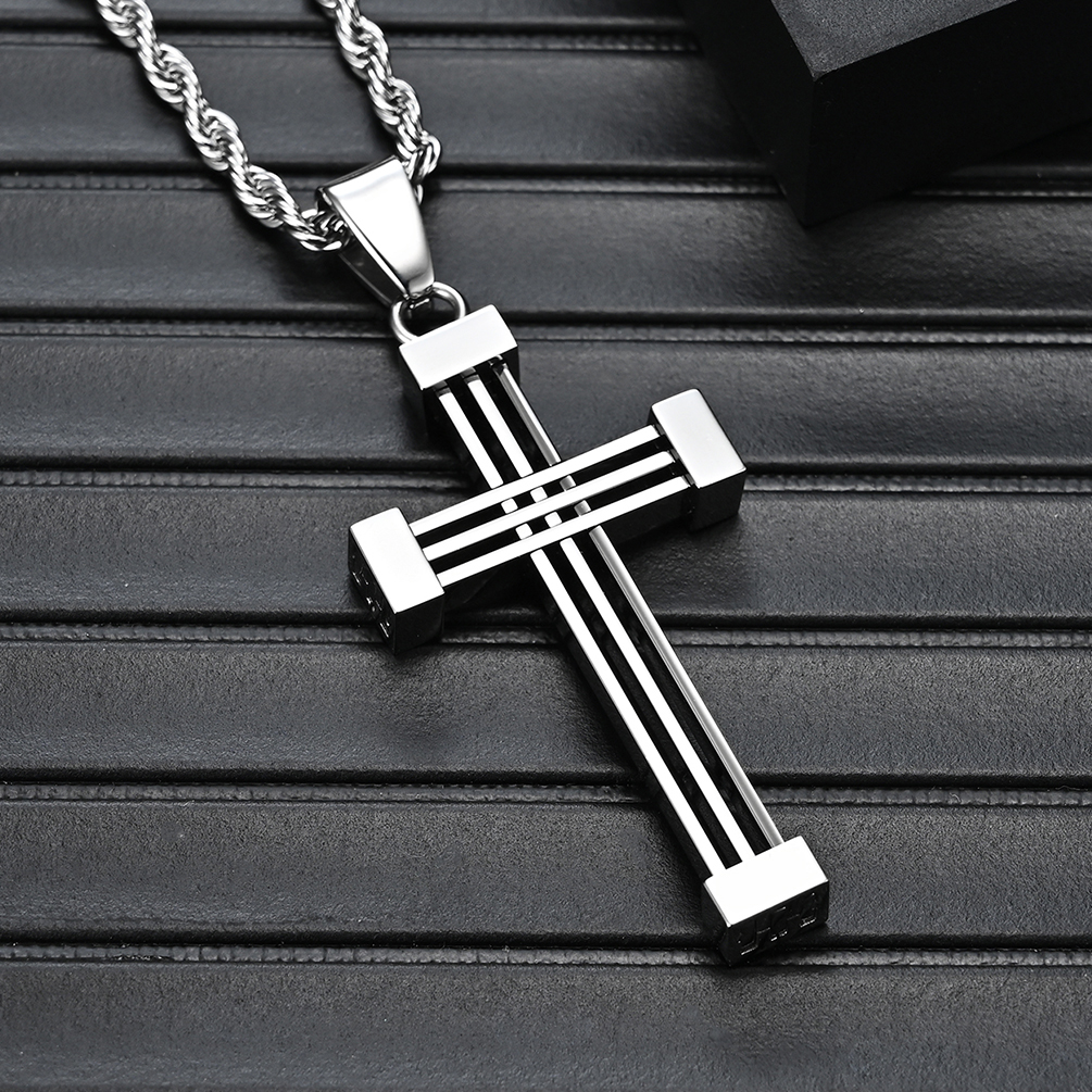 Collar de cruz de acero inoxidable dorado para hombres de diseño sencillo colgante de logotipo religioso cristiano personalizado