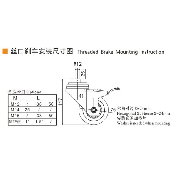 EDL Medium Duty 3 pulgadas 150 kg TPA con rosca por tipo de giro y freno