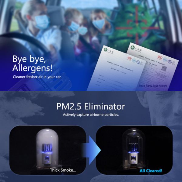 Fast Charge 2 USB Aluminum Air Purifier Car Charger 12W DC 5V