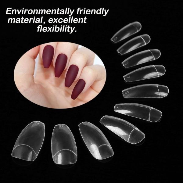 Private Label Full Cover Gel Nails Tips Artificial Long Clear French Frosted Fake Nails for DIY Nail Art