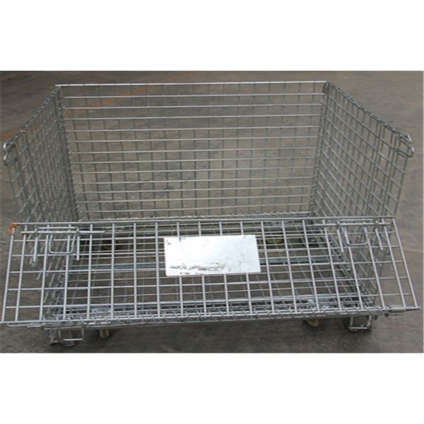 Collapsible Caster Wire Mesh Basket Foldable Cage Heavy Duty With Wheels