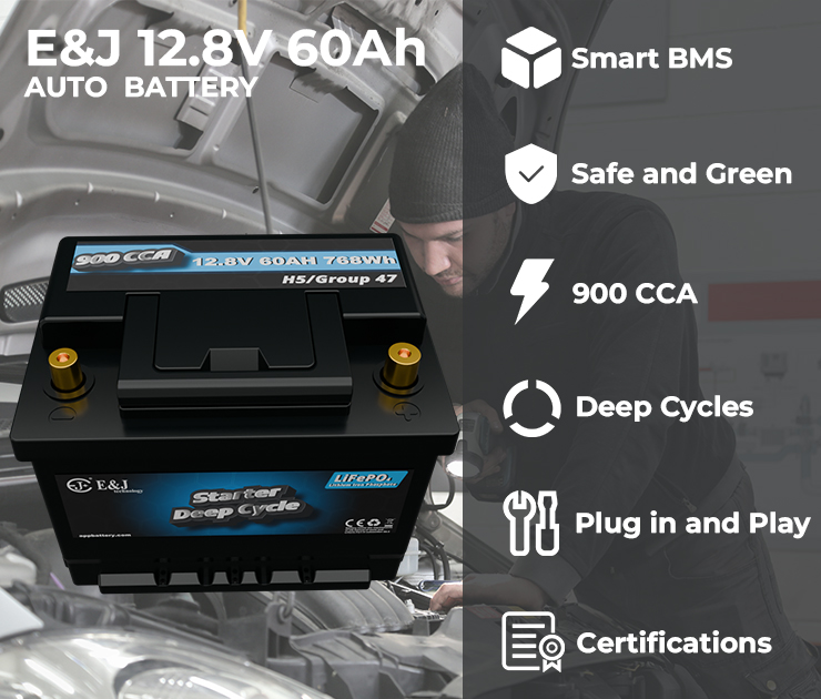 LiFePO4 Dual Purpose Lithium Starter Battery 12V 60Ah 900CCA For KIA EV6 Hyundai Kona