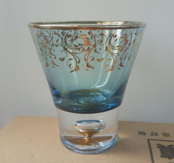 Cor azul Rim Stemless Crystal Cocktail Glasses dourado