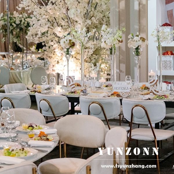 Luxury Dining Chair with Gold Metal Legs Soft Back Upholstered in Velvet Fabric for Hotels Coffee Shops Weddings Outdoor Use