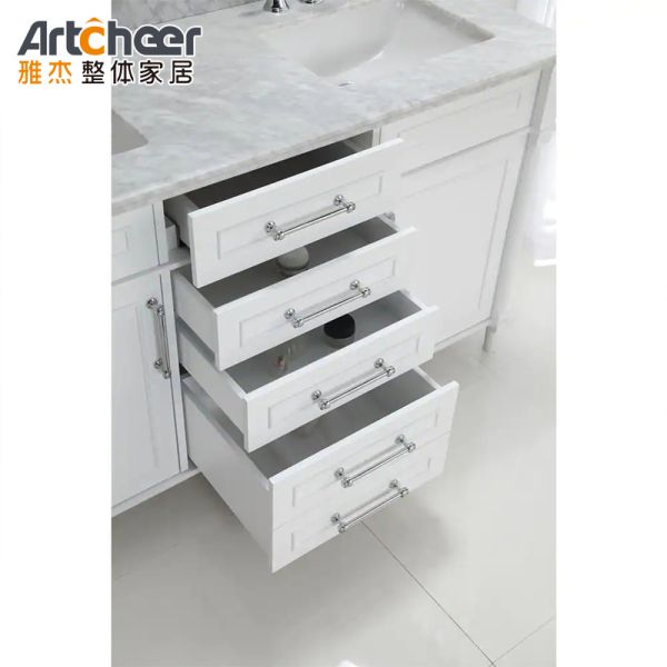 Solid Wood Frame Double Basin Floor Mounted Bathroom Vanity Combo with Drawers