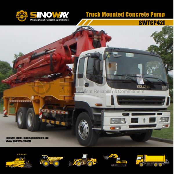 Commercial Concrete Mixer ISUZU Engine Truck Mounted  42m Distributing Height