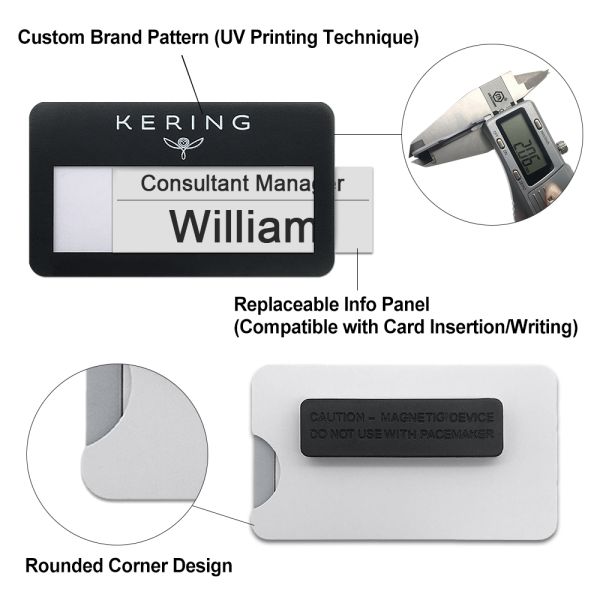 Custom Full Color Digital Printed Plastic Window Name Tag with Magnetic Back and Custom Shape for Staff