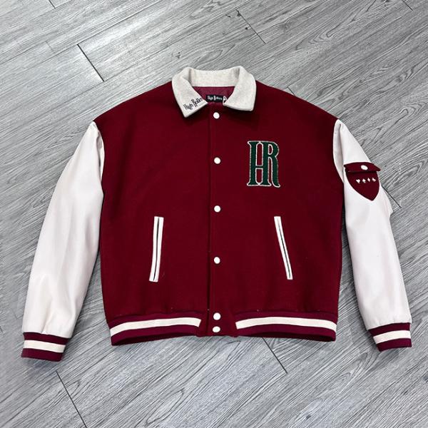 Customized Size Men's Varsity Jacket With Chenille Embroidery Logo And Leather Sleeves