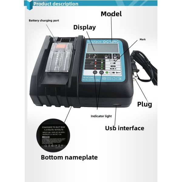 Fast Charger Compatible with Makit 14.4V 18V LXT Li-ion Batteries Replacement DC18RC Power Tool Battery Charger