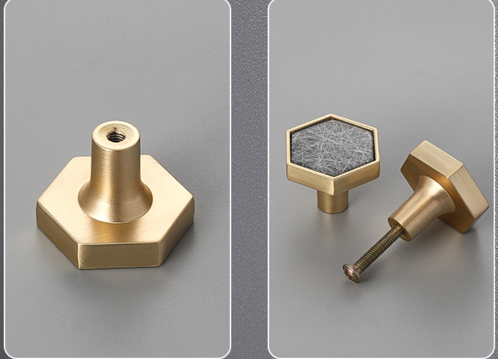 Zinc Alloy Marble Pattern Shell Stone Handle Hexagonal Cabinet Knob Hook Hole for Kitchen Bathroom Hotel Furniture