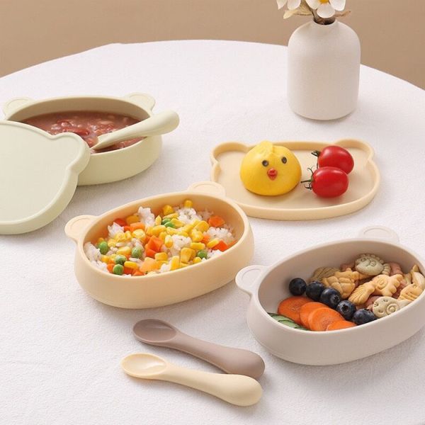 Suction Bowl Silicone Feeding Set Divided Suction Plate Cup Toddler Utensils Spoon