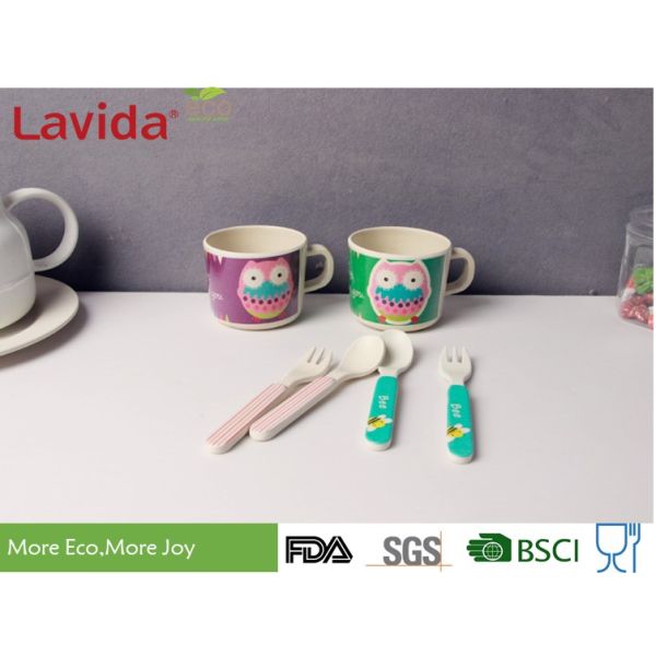 Formaldehyde Free Bamboo Childrens Dinnerware Shatter Proof Cartoon Owl Animals Patterns