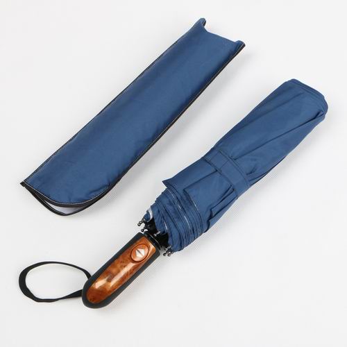 27 Inch 3 Foldable Golf Umbrella Blue Canopy Wind Resistant With Silver Coating