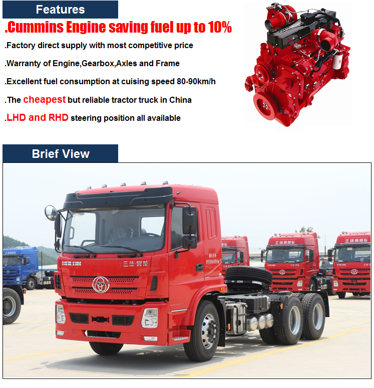 LHD/RHD Cummins 340HP Heavy Duty 6x4 tractor truck for Philippines