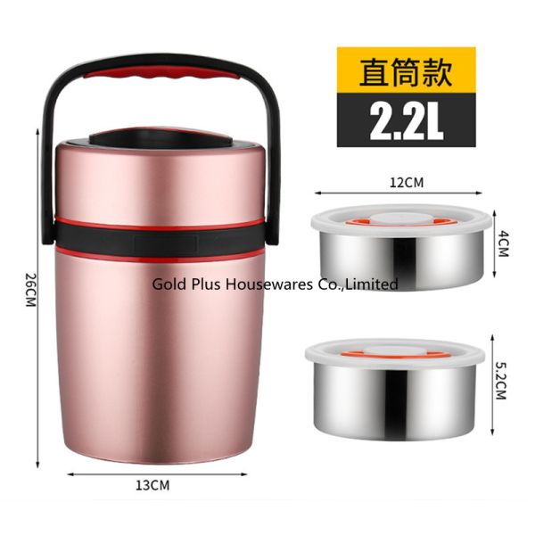 Keep hot 12 hours stainless steel food lunch box 2.2L pink color food thermos vacuum flask thermos
