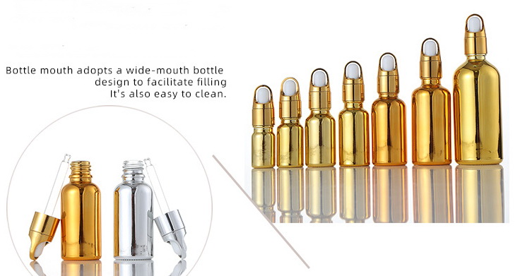 Durable Gold Glass Containers Travel Portable Small Gold Silver Dropper Bottles
