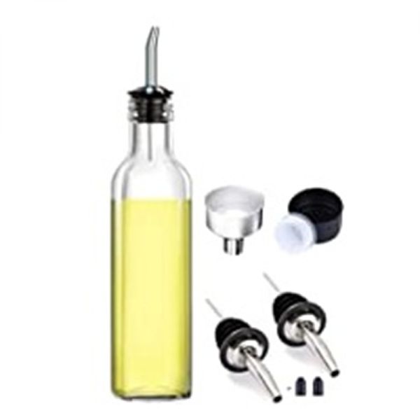 Glass Oil Dispenser Bottle 500ML/17OZ Square Shape Stocked for Kitchen Oil and Vinegar