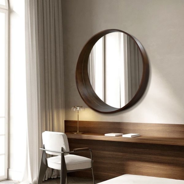 Solid Wood Framed Mirror HD Silver Explosion Proof Wall Mounted Framed Mirror For Home