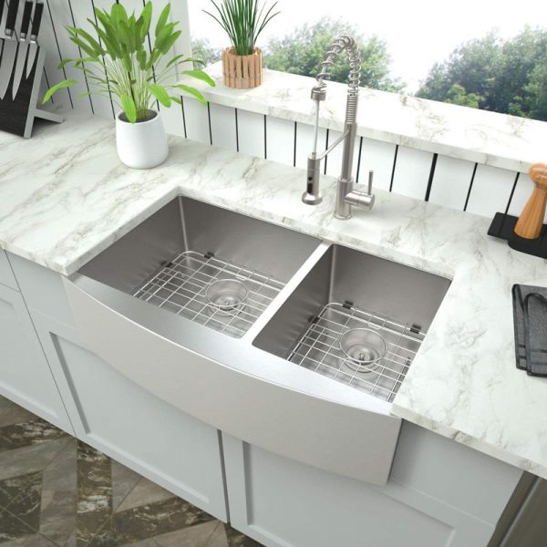 36 Inch Stainless Steel Double Basin Apron Front Sink 83x58 Brushed 50 50